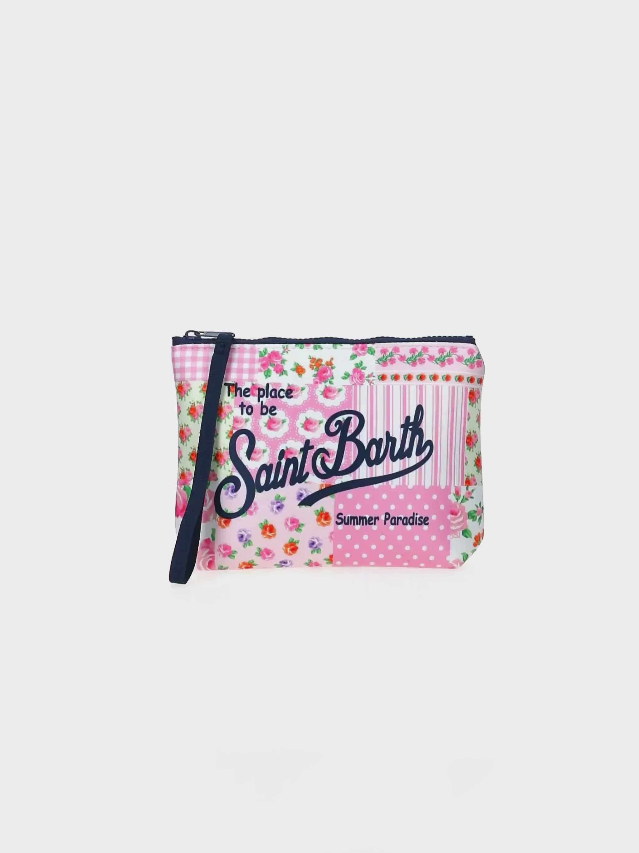 Aline scuba clutch met bloemenprint.