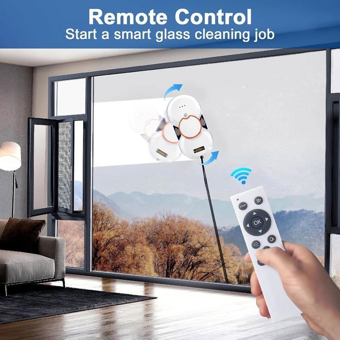 Robot laveur de vitre 3800Pa – avec télécommande, réservoir 60ml, 3 modes, détection automatique, sécurité anti-chute