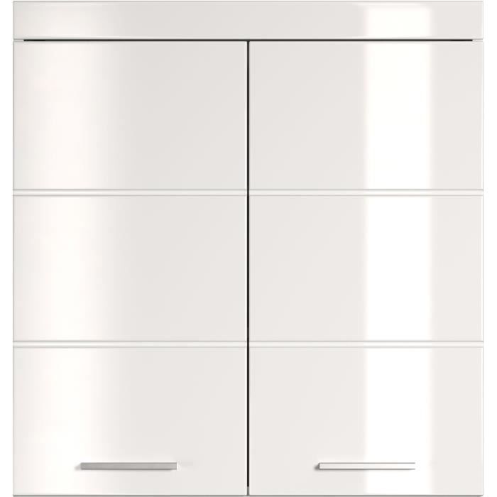 Bathroom cabinet, tall storage unit - 2 doors - White - W 73 x D 23 x H 77 cm - AMANDA