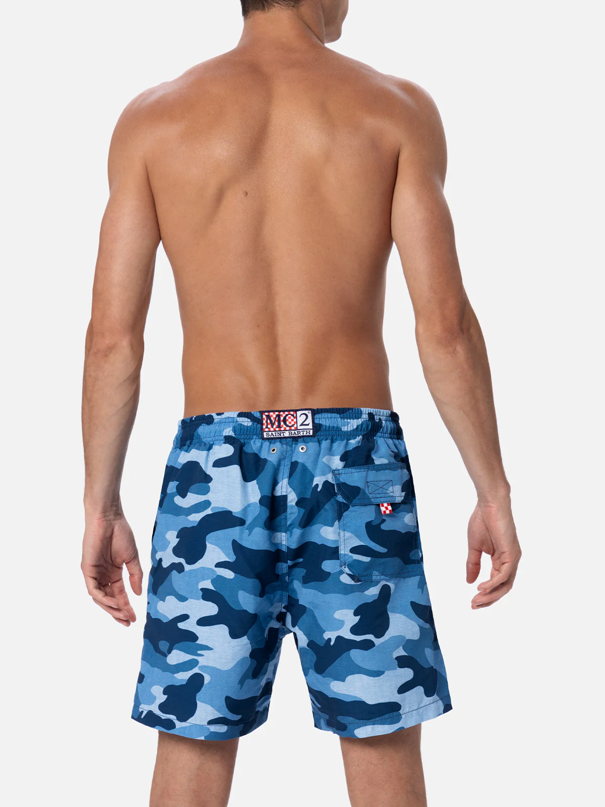 Gustavia Camouflage Mid-Length Swim Shorts | Peach Touch Effect Fabric | Elasticated Waistband with Drawstring | MC2 Saint Barth