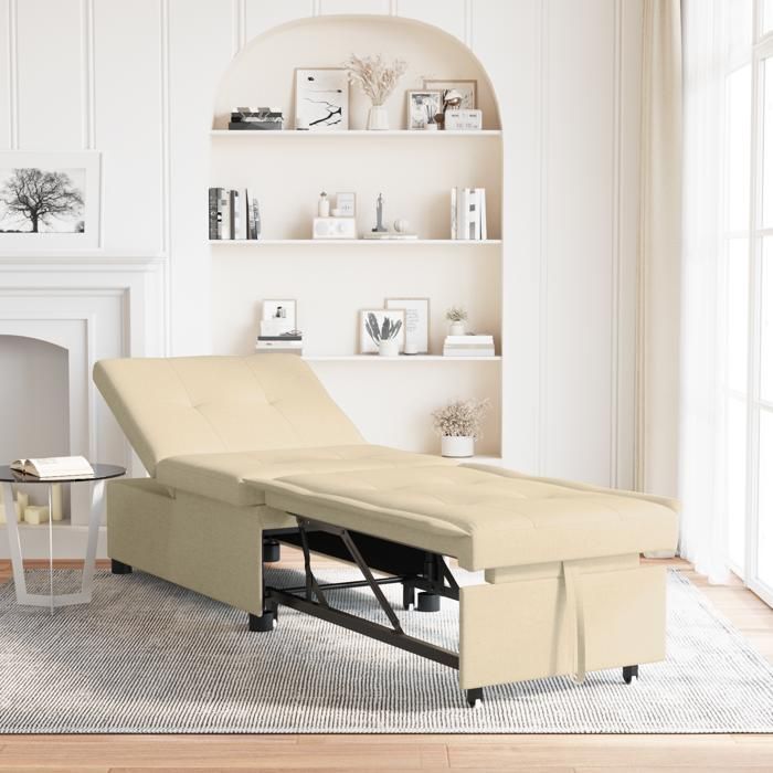 950814 e Sofá-cama 3 em 1, sofá-cama de dia, conversível, estilo Murphy em tecido creme