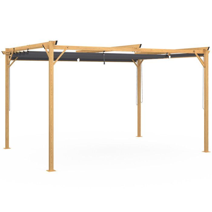 IDMARKET Pergola édition exclusive effet bois toit rétractable 3x4 M et 4 stores gris anthracite
