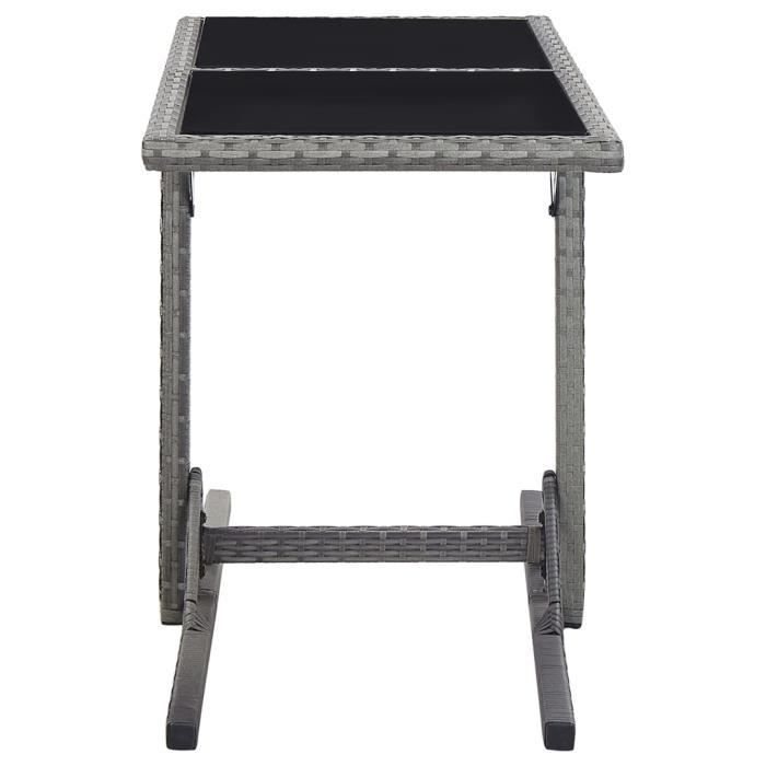 Mesa de jardín vidaXL color antracita, 110x53x72 cm, cristal y resina tejida.