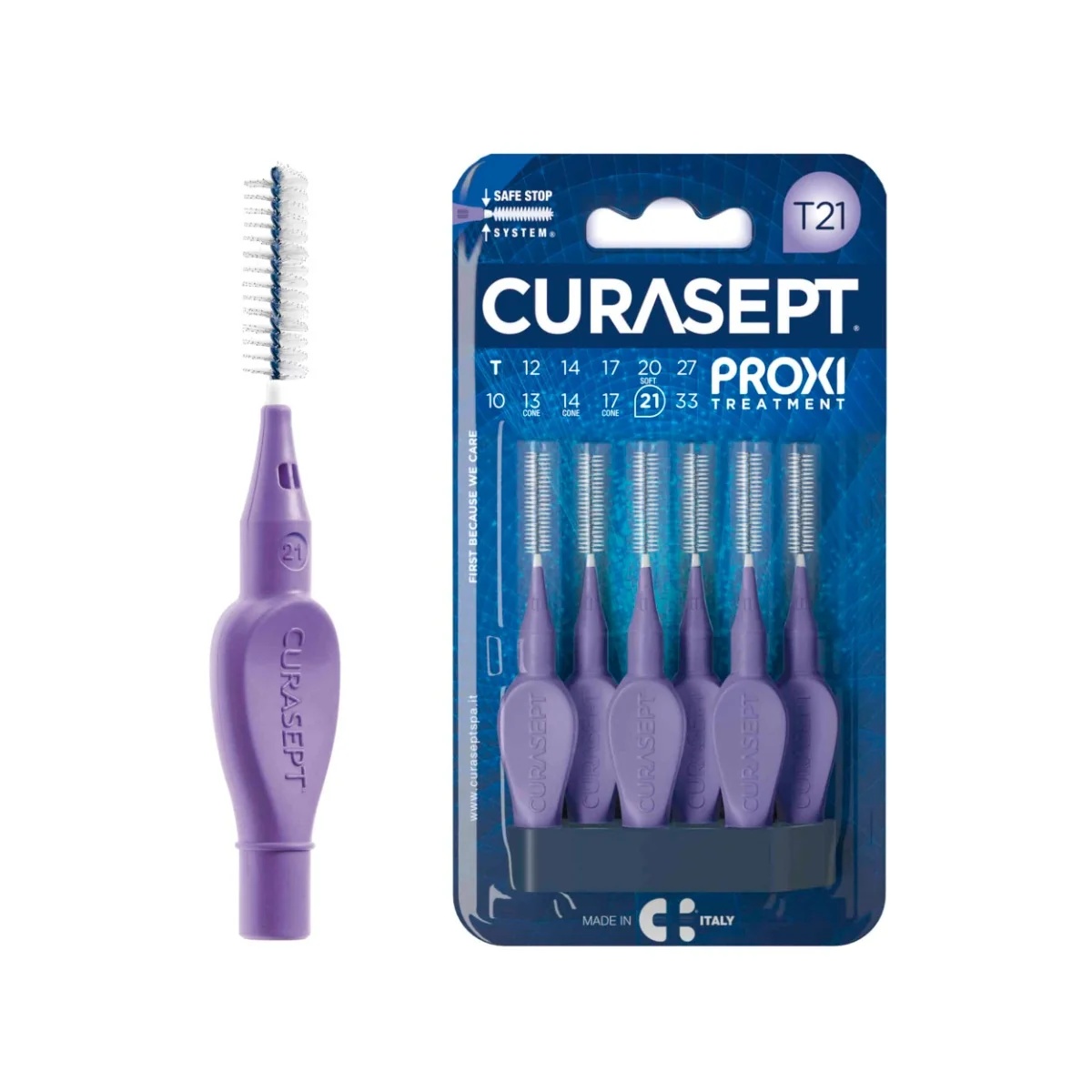 CURASEPT Curasepet Proxi Treatment T21 ISO 6 Cepillo interdental morado de 2,1 mm, 6 unidades para higiene dental