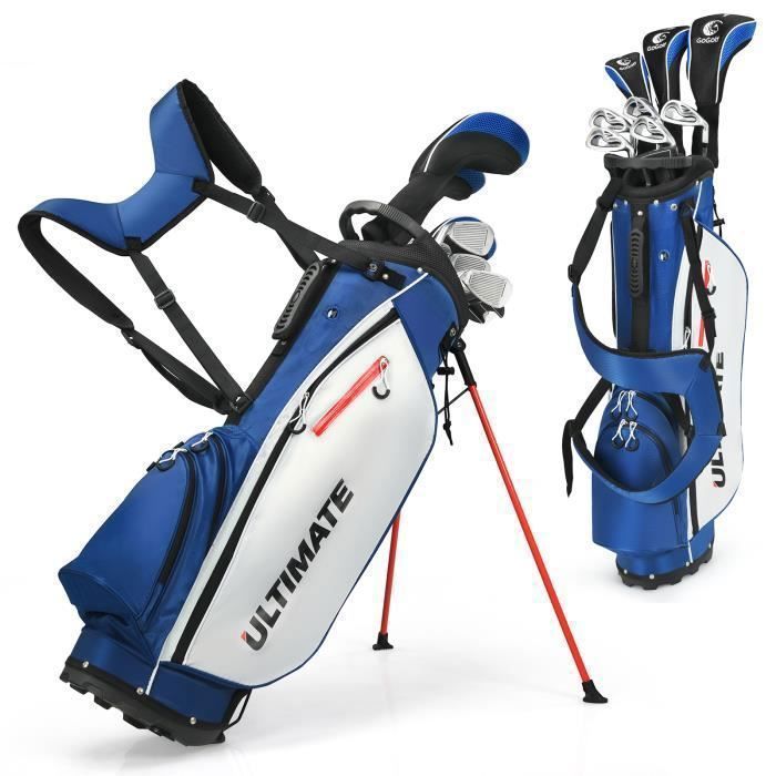 Bolsa de golf trípode para hombre COSTWAY, juego de 9 palos de golf con 3 fundas, correas ajustables y cabezas de palo lastradas.
