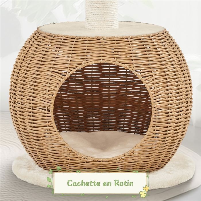 Árbol rascador de ratán para gatos YAHEETECH - Diseño moderno con escondite y poste rascador de sisal - 75 cm