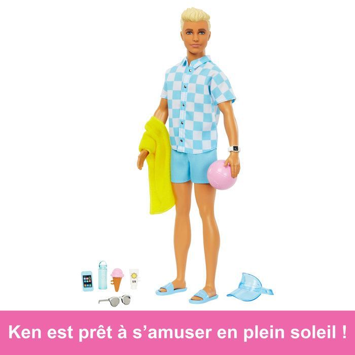 Barbie®-Ken® Plage-Poupée blonde short de bain et accessoires de plage HPL74