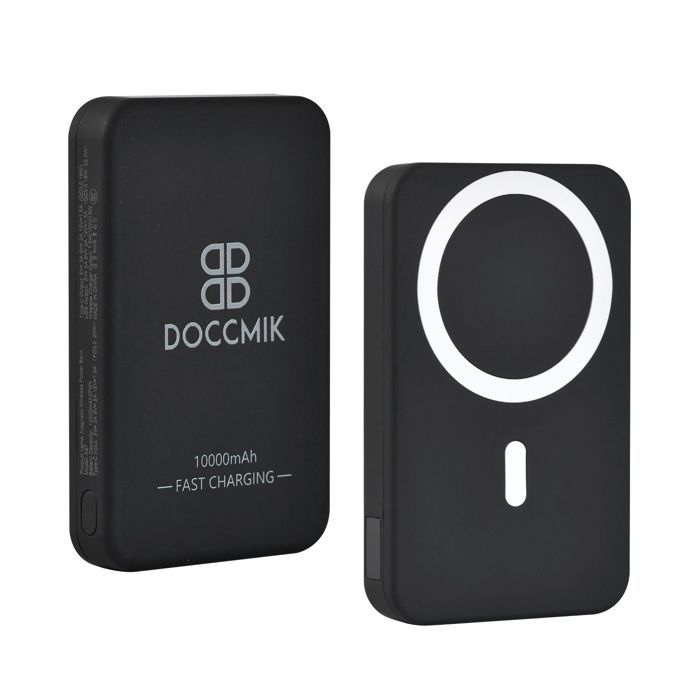 DOCCMIK 10000mAh 22,5W magnetische powerbank, draadloze en bedrade draagbare oplader, compatibel met iPhone, zwart
