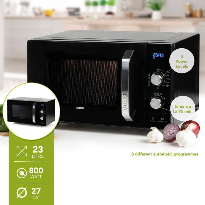 Microondas - DOMO - DO2924 - Negro - 48,5 x 40,8 x 29,3 cm - 23 L - 800 W - Función única - 5 niveles de potencia