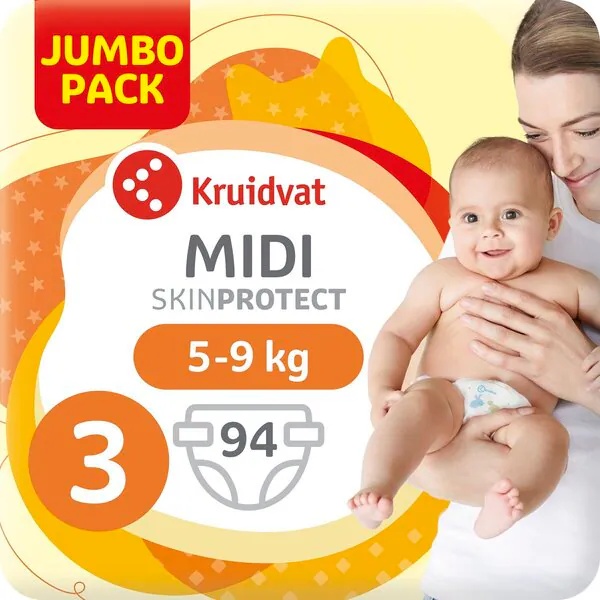 Kruidvat 3 Midi pelene Jumbo pakovanje<br>veličina 3 (4-9 kg), 94 komada