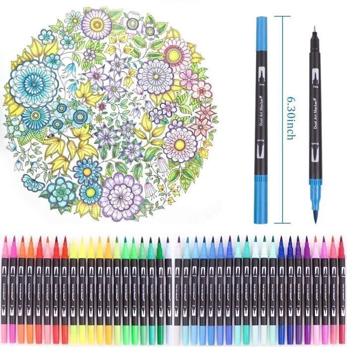 Pennarelli colorati, 100 colori, pennarelli ad acquerello con punta a pennello e pennarelli a punta fine per libri da colorare per adulti, disegno