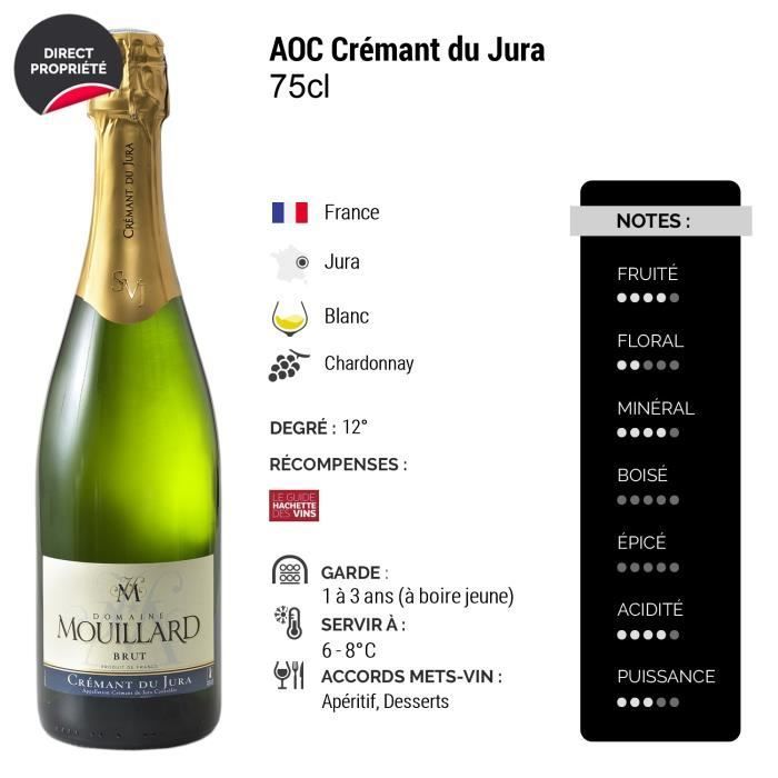 Crémant du Jura Blanc - Cassa da 3 x 75cl - Domaine Jean-Luc Mouillard - Vino bianco frizzante AOC del Giura - Selezione Guida 2020