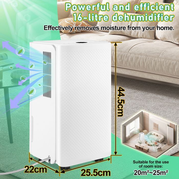 Desumidificador Eulenke Air, 16L/dia, temporizador de 24h, reservatório removível de 2L, área de cobertura de 25m²