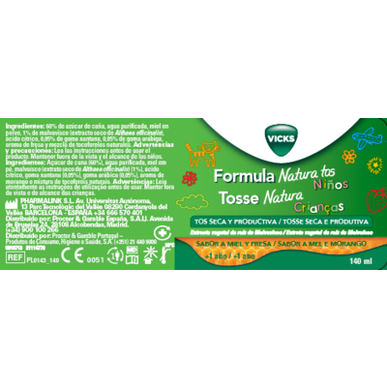 Vicks Natural lasten yskänsiirappi, hunaja-mansikanmakuinen, lasten kuivaan ja limaiseen yskään, 140 ml