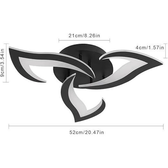 DELIPOP Plafonnier LED moderne 36W - 3000K lumière chaude Lampe de plafond pour salon chambre salle à manger - 3 Lumières - Noir