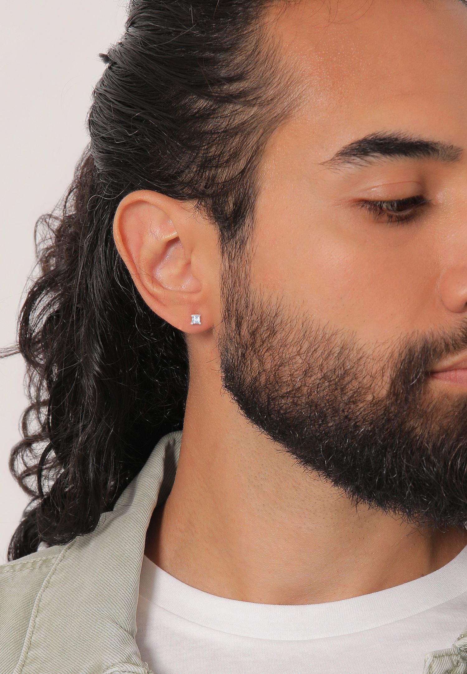 KUZZOI Hommes clous d'oreilles carrés Basic avec zircon en argent sterling 925