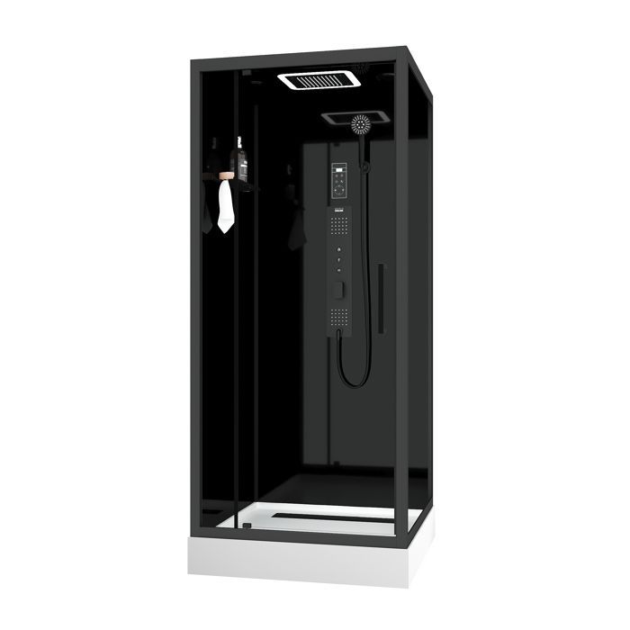 Mampara de ducha cuadrada Hydro de 90x90x218 cm - Puerta abatible - Panel trasero y perfiles en negro mate
