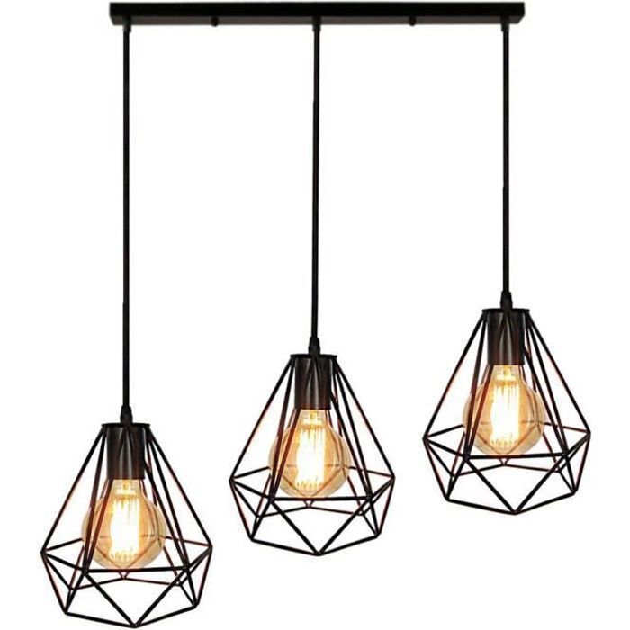 UNI Suspension Luminaire Industrielle en Barre Lustre Cage Diamant Noir Lampe de Plafond