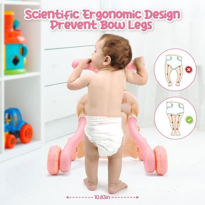 Andador para bebés, juguete para empujar, andador de actividades para bebés, regalo para niños y niñas de 1 a 3 años, rosa.