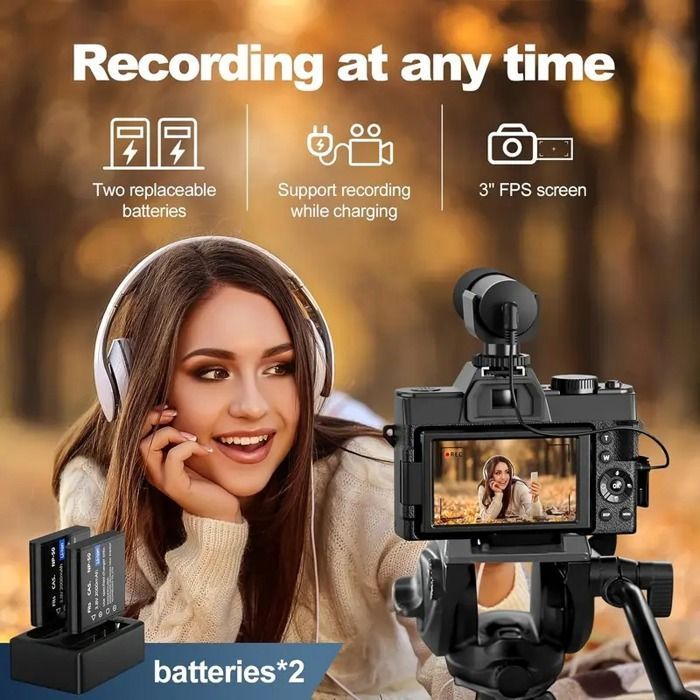 Digital cameras for 4K photography, 48MP with autofocus, vlogging camera including 32GB TF card & 2 batteries