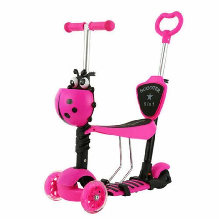 Patinete infantil Yoleo 5 em 1 - Rodas de LED - Assento ajustável - Rosa