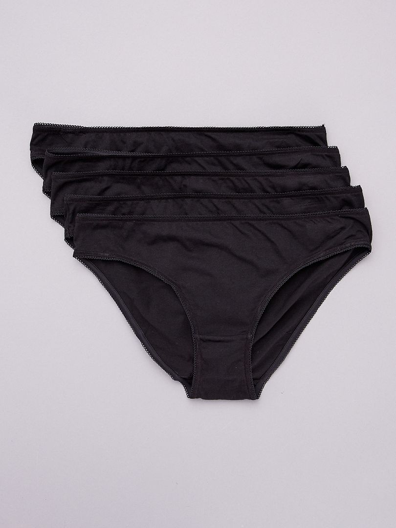 Set van 5 effen katoenen slips - Zwart