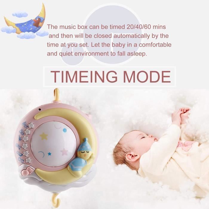 Móvil musical para bebé, campanilla para cuna, sonajeros musicales, caja de música para cuna, proyector, juguetes educativos para bebés, animalito adorable