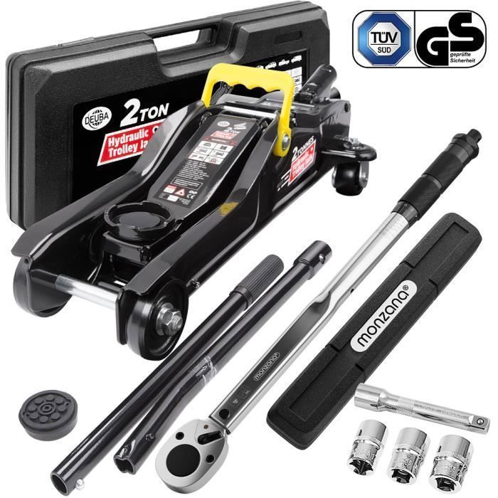 Juego de gato hidráulico y llave dinamométrica para coches de 2 toneladas, capacidad de elevación de 85 a 330 mm, accionamiento de 1/2