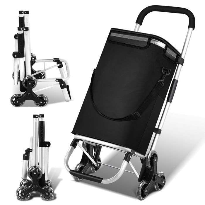 Daromigo 6-wielige boodschappenwagen, 40 liter, 3-in-1 opvouwbaar, geïsoleerd compartiment, handvat, zwart