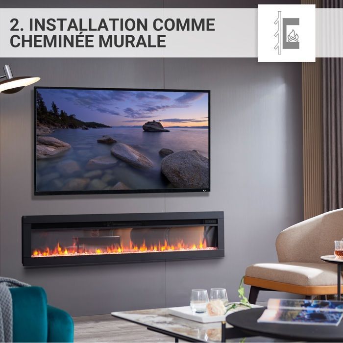 BALDERIA Agnes 60 Caminetto elettrico - Installazione a parete o a incasso - Nero