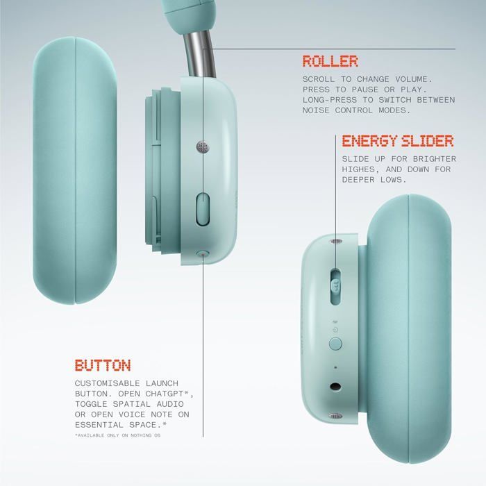 Cuffie Bluetooth - CMF BY NOTHING - Cuffie Pro - Durata della batteria 100 ore - Cancellazione attiva del rumore - Verde chiaro