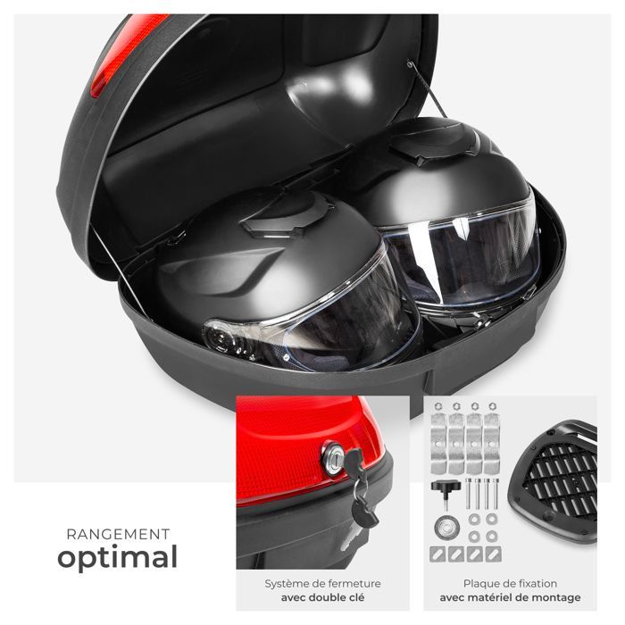 Maletero para ciclomotor - TECTAKE - MATZE Maletero para 2 cascos, 48 L de capacidad con mecanismo de cierre seguro