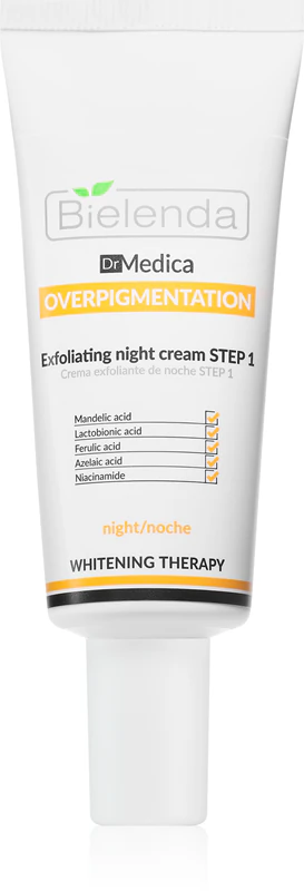 Creme facial noturno Bielenda Dr Medica para hiperpigmentação com efeito esfoliante.