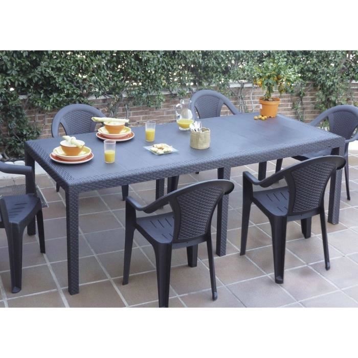 Mesa de exterior Dmora Roma, mesa de comedor rectangular extensible con efecto ratán, 150 x 90 x 72 cm, color antracita.