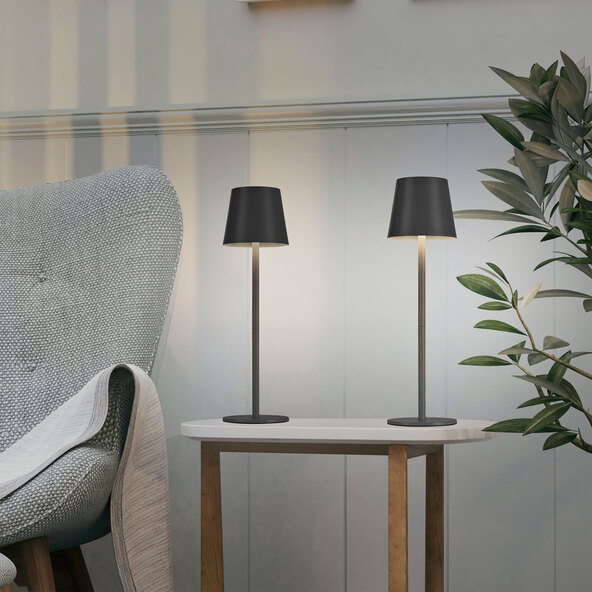 Buria LED rechargeable table lamp, set of 2, black