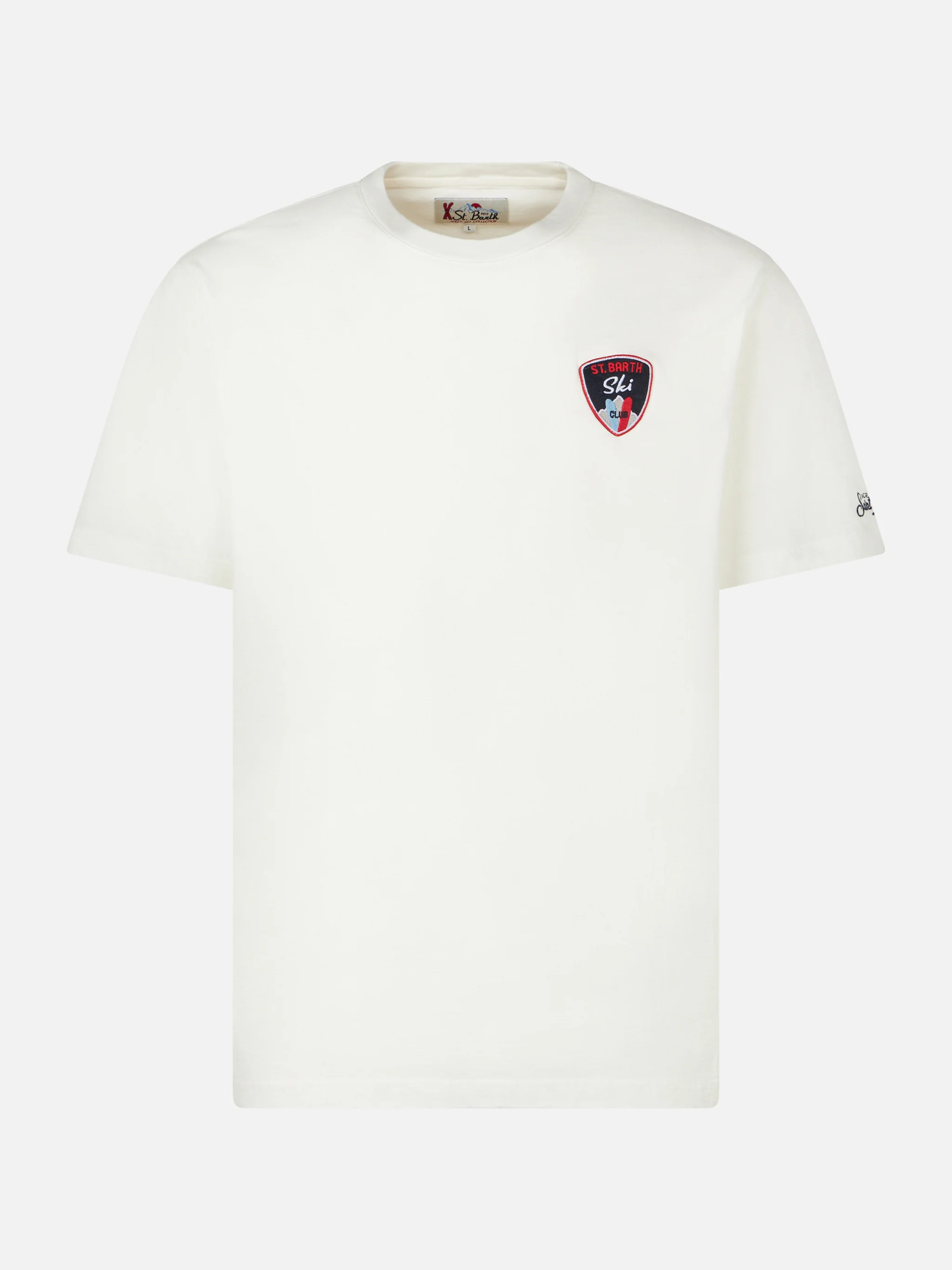 Stevig katoenen heren-T-shirt met St. Patrick's Day-patch. Barth Ski
