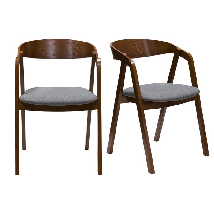 Miliboo - Sedie impilabili vintage in legno tinto noce e tessuto grigio (set da 2) LOVA