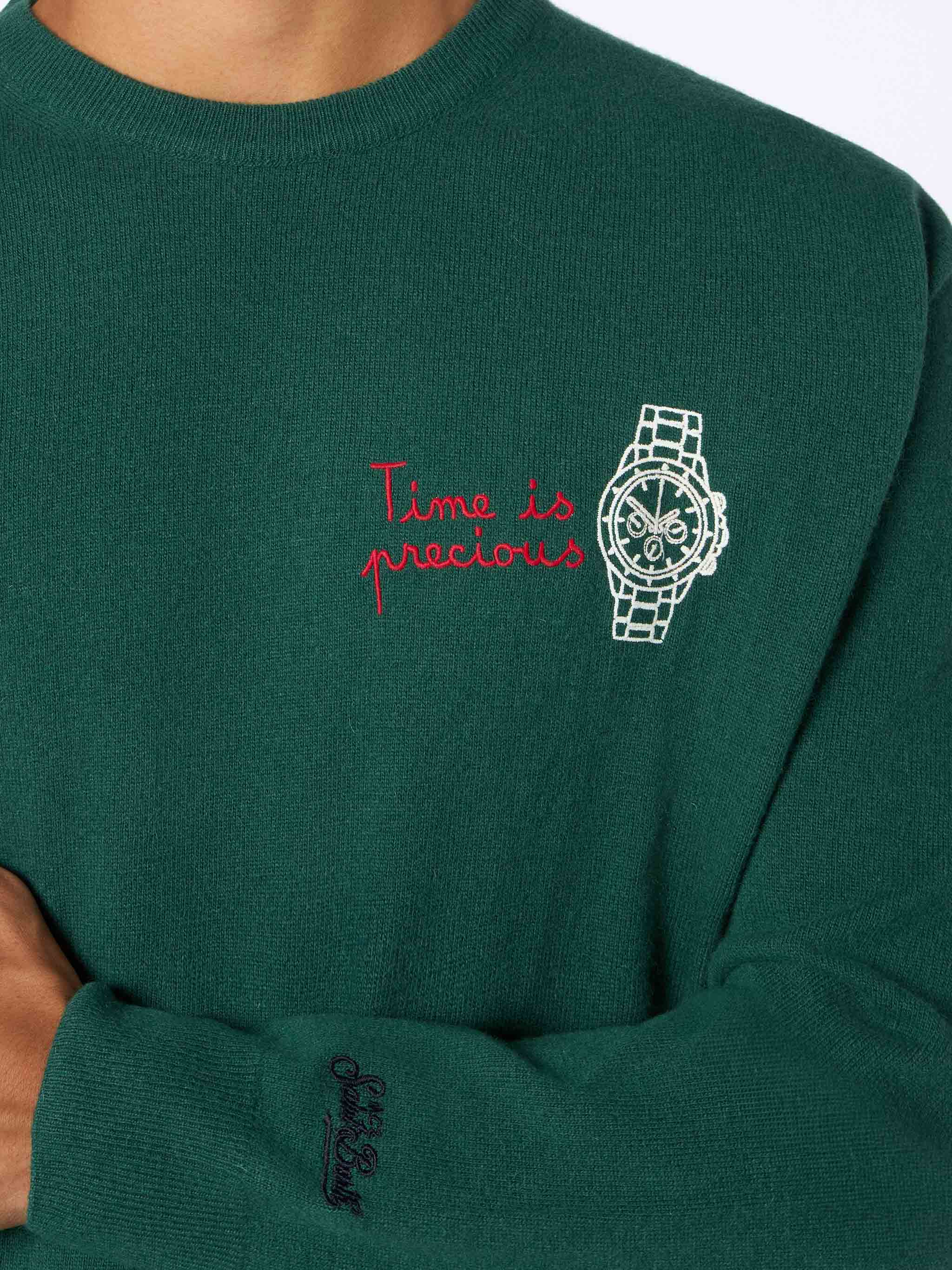 Pull homme vert héron avec broderie Money Time