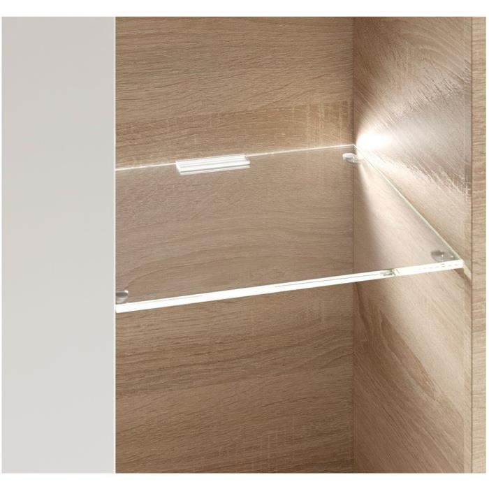 Mueble de TV ESSENCIAL con iluminación LED blanca clásica de alto brillo y acabado en roble - 260 cm de ancho