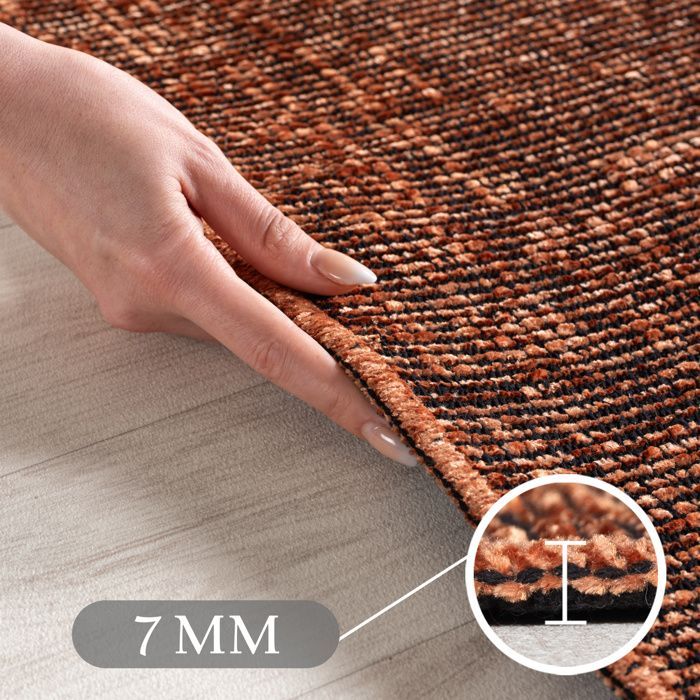 SIMPEX, Tapis Runner en Coton Chenille Terre cuite 80x250 cm  Lavable, Style Boho, Vintage Kelim, Pour Cuisine, Chambre & Couloir