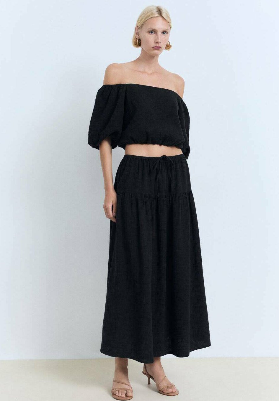 Gonna lunga Mango con coulisse - nera