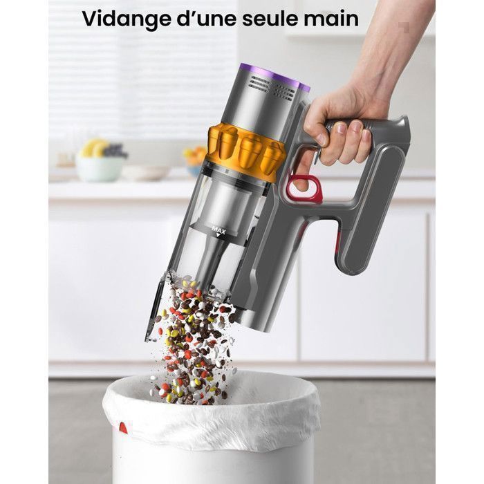 Draadloze steelstofzuiger - YOIMOIMO - 650W - 70000 Pa - 70 min. gebruiksduur - Snel opladen via laadstation - Stofreservoir legen met één hand