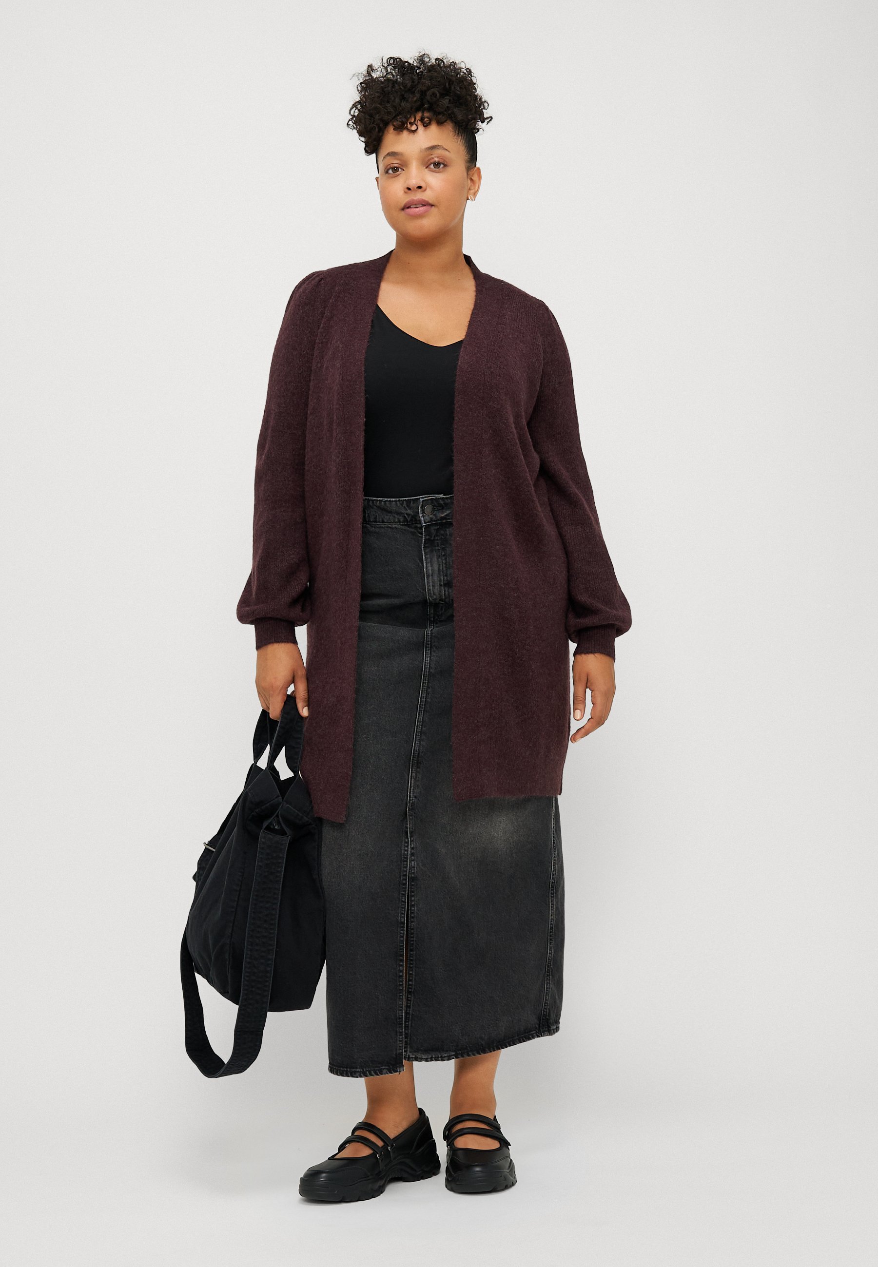 Vero Moda Curve VMRUBELLEFILE LANGE CARDIGAN - Cardigan - wijnproeverij melange