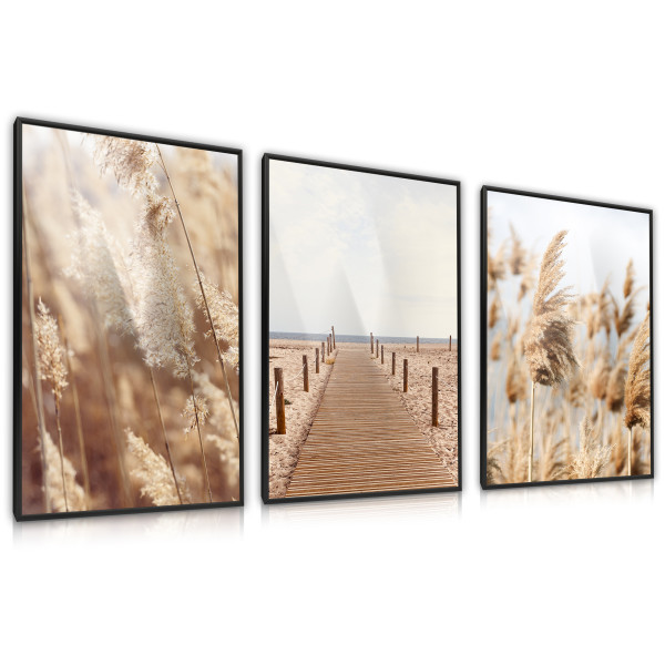 ZESTAW 3X Plakat Trawa Pampasowa W Stylu Boho 30x40cm