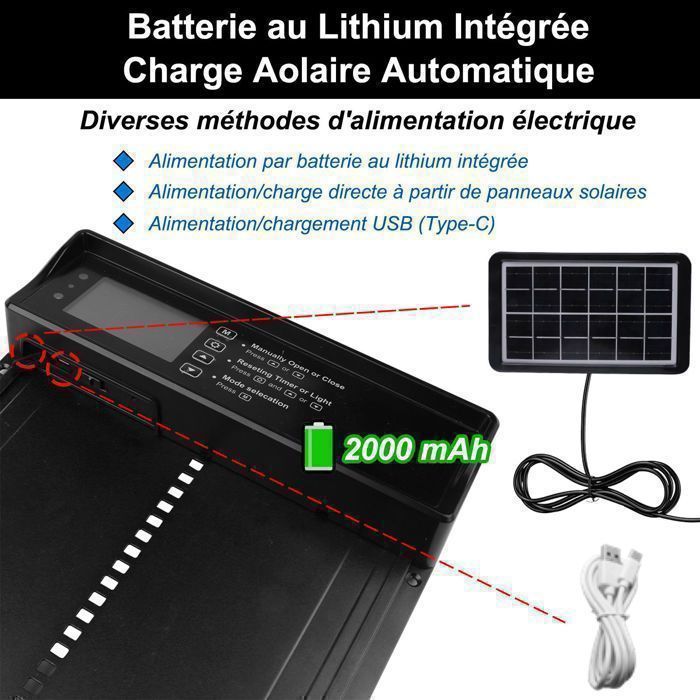 Puerta automática para gallinero con energía solar - Resistente al agua IPX6 - Temporizador de apertura - Control remoto inalámbrico - 328 x 244 mm