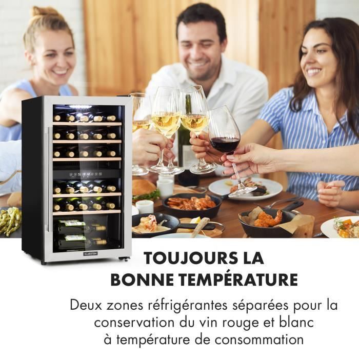 Wine cellar - Klarstein - 2 zones for 29 bottles / 80L - Wine cabinet - 41 dB - Bar fridge - Brushed stainless steel - Black