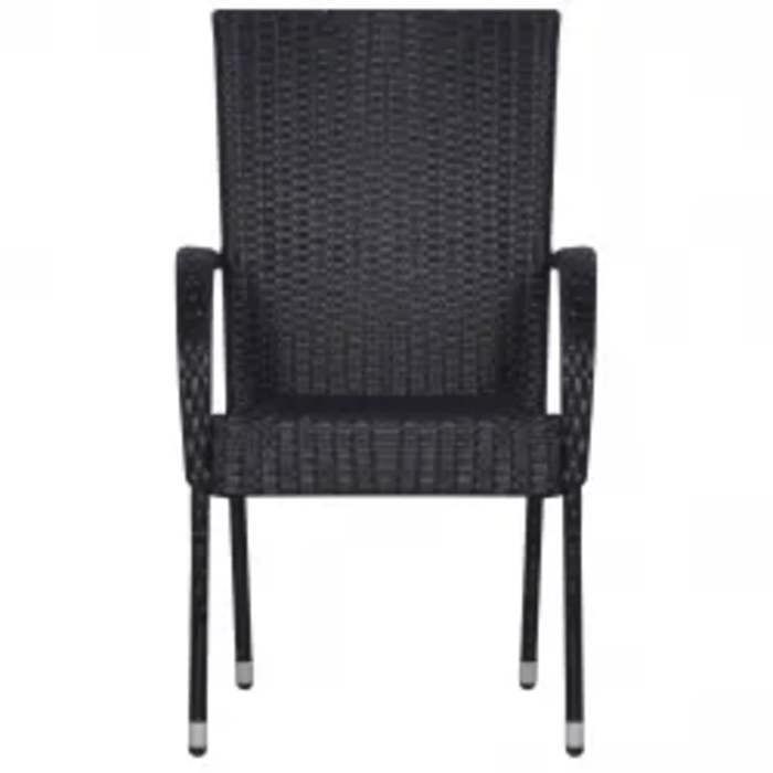 BURKE 5-Piece Garden Dining Set - Black - Wicker Resin - Powder-Coated Steel - Glass