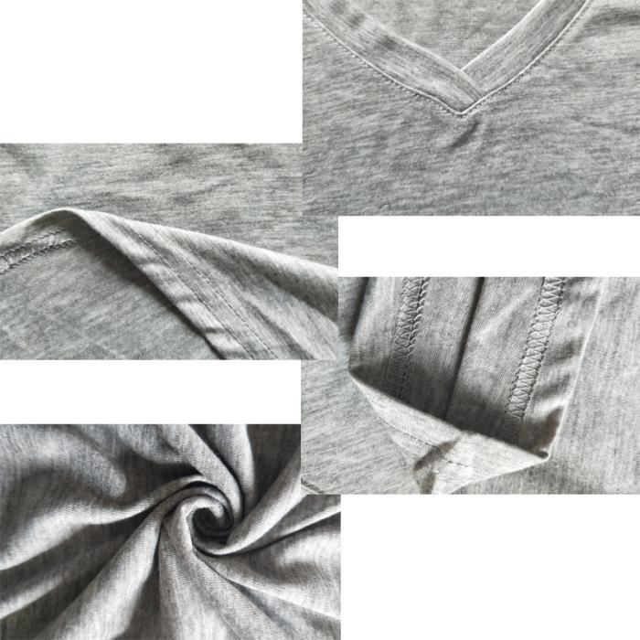 Camiseta de mujer LEOCLOTHO con cuello en V - Tallas grandes - Manga tres cuartos - Algodón suave y cómodo - Negro