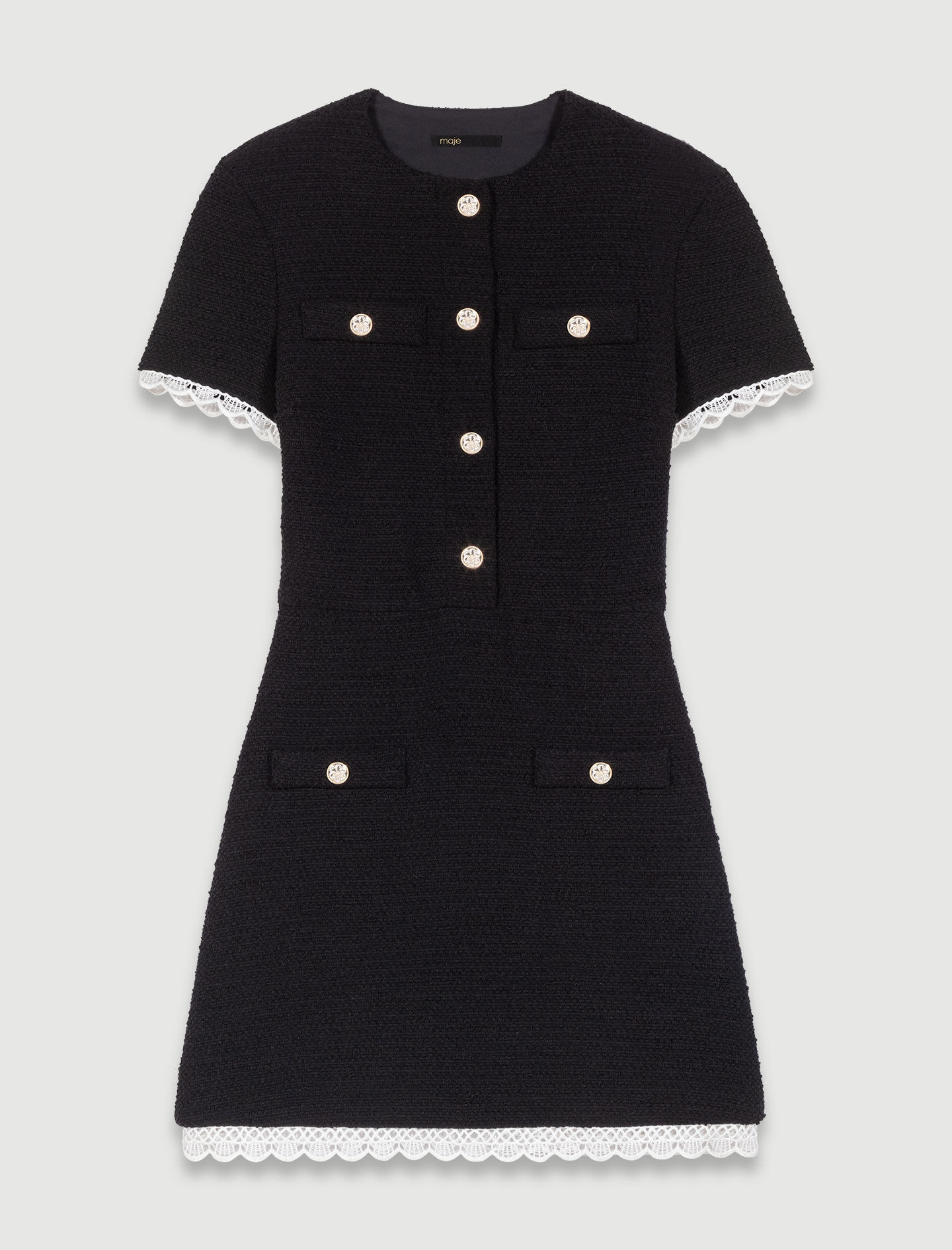 Rochie scurtă din tweed și cord - Negru