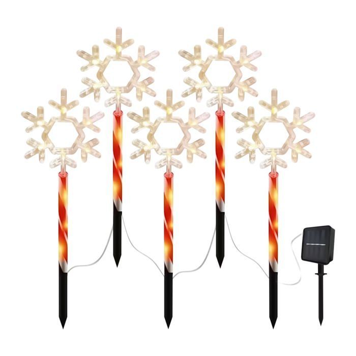 Luzes solares de jardim para uso externo - 5 peças de luzes solares de Natal em formato de floco de neve | Lâmpadas LED à prova d'água